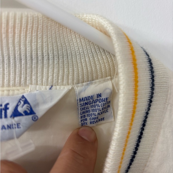 Le Coq Sportif Cream Bomber Jacket with Stripes - Picture 6 of 8